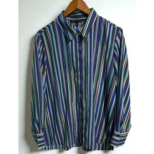 Zac & Rachel Womens XL Multicolor Striped Button Front Long Sleeve Top NWT